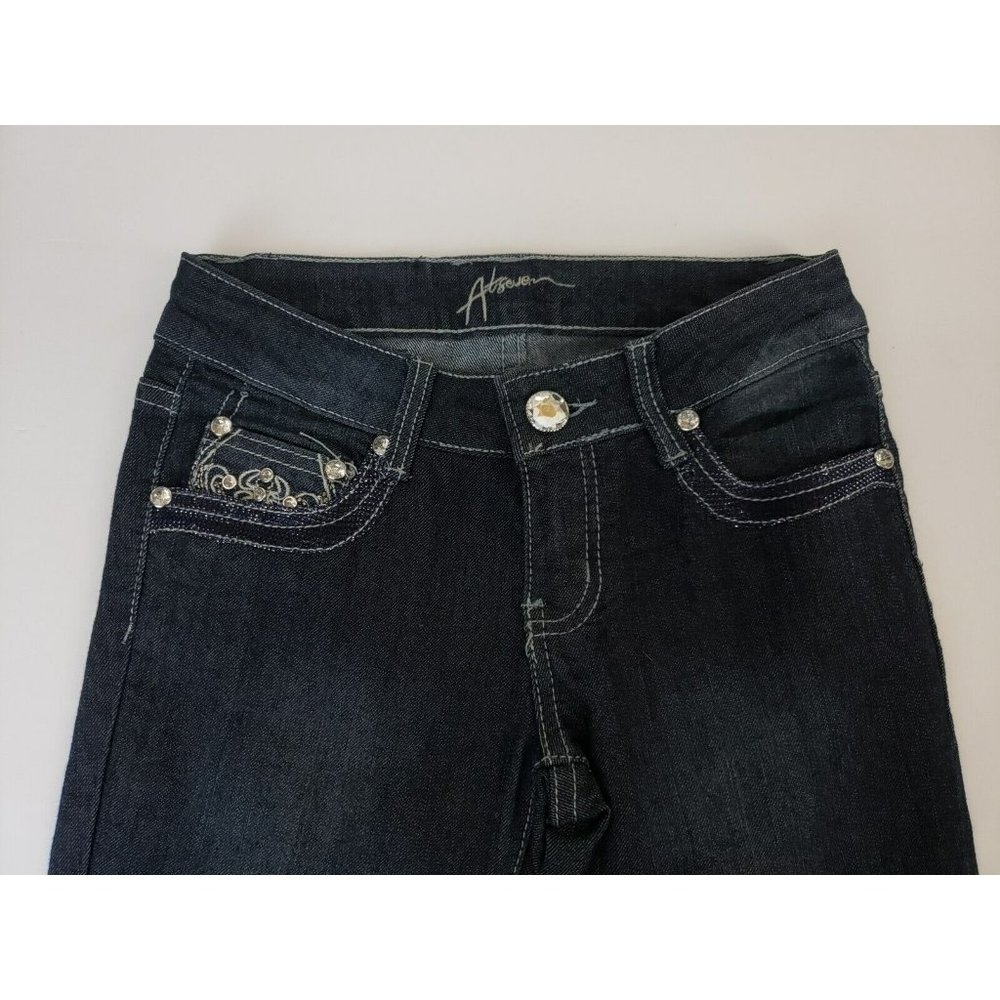 At Seven 7 Juniors Size 1 Blue Skinny Dark Wash Cotton Blend Stretch Jeans Bling